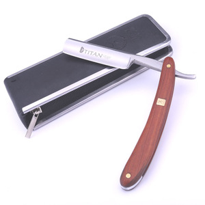 Titan razor mahogany wood handle steel blade shaving straight razor