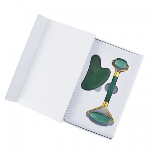 green aventurine jade face roller and guasha gift box set