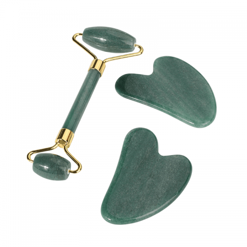 green aventurine jade face roller and guasha gift box set