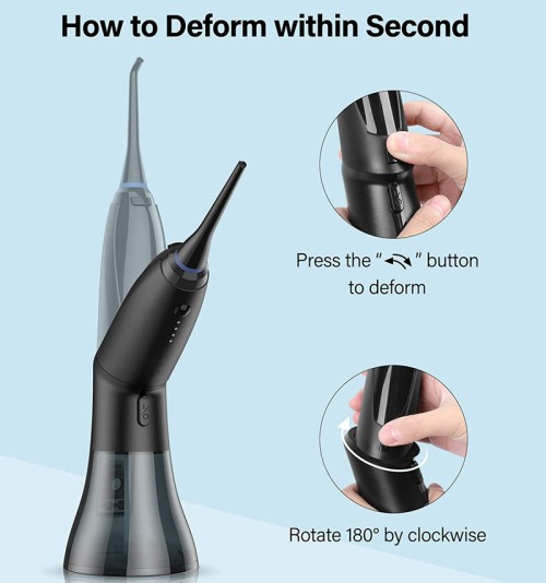 Deformable Water Flosser USB rechargeable Dental Flosser with 260ML water tank
