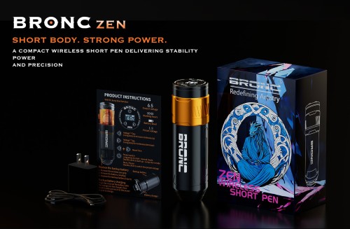 Bronc Zen Wireless Professional Stainless Steel Tattoo Machine Permanent Feature Coreless Motor 6-10 Hours Working Time Low