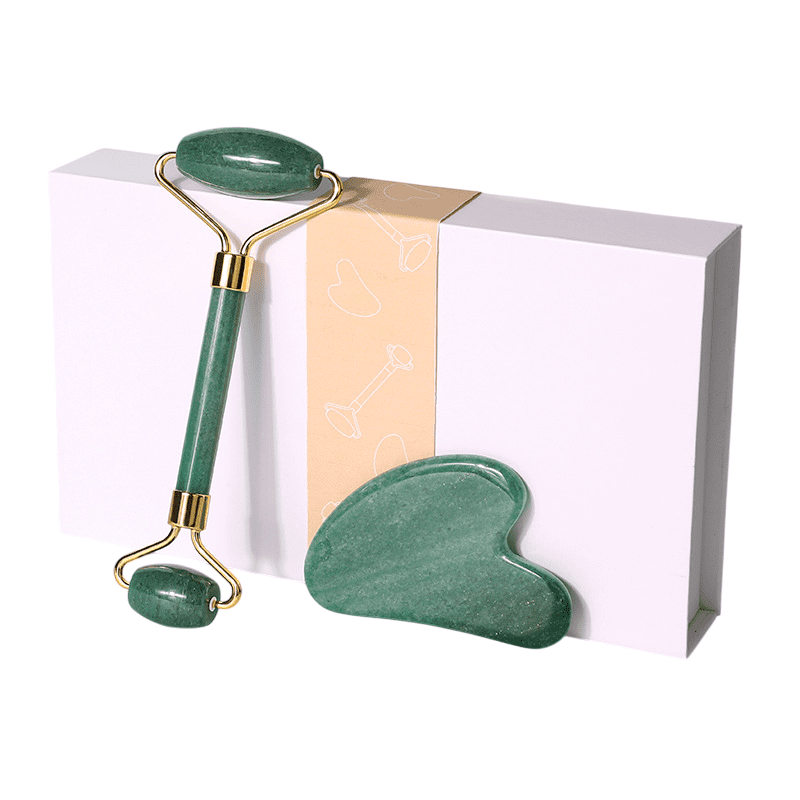 green aventurine jade face roller and guasha gift box set