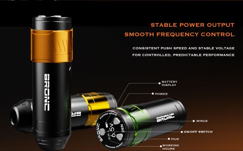 Bronc Zen Wireless Professional Stainless Steel Tattoo Machine Permanent Feature Coreless Motor 6-10 Hours Working Time Low