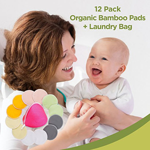 Elinfant Organic Bamboo Nursing Pads washable bresat pads (12 Pack) + Laundry Bag