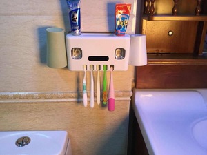 Family Use Electric Toothbrush holder USB  with Two Toothpaste Dispenser Automatic for Bathroom