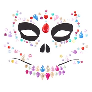 Genya Halloween Decorations Rhinestone Face Jewels Skull Tattoo Stickers Mask