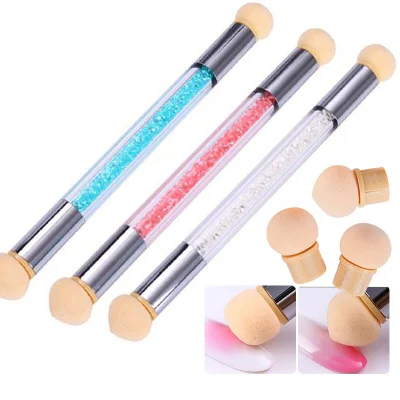 Hot Sale Double Head Sponge Nail Brush Picking Dotting Gradient Pen Brush Rhinestone Nail Art Tools with 4 Replacement Heads