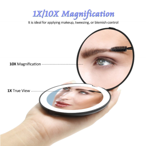 LED Lighted Compact Round Travel Mirror, Lighted Makeup Mirror 10x, Hand Held Folding Magnifying Mirror with Lights
