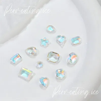 Nail K9 Diamond New Sea Salt Tip Bottom Diamond Nail Jewelry Ice Through Aurora Magic Color Crooked Shape Heart Fat Square Glass Diamond