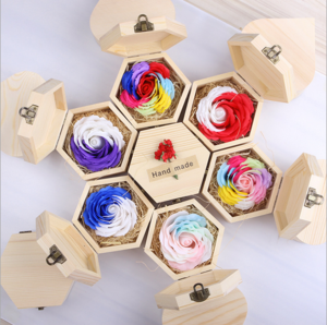 New fashionable rose shaped toliet soap with wooden box the sweety wedding gifts