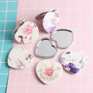 PU small pocket mirror Folding pocket mirror heart shape double side makeup mirror