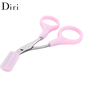 Wholesale Pink Plastic Handle Makeup Eyebrow Trimmer Cutting Scissor With Mini Comb