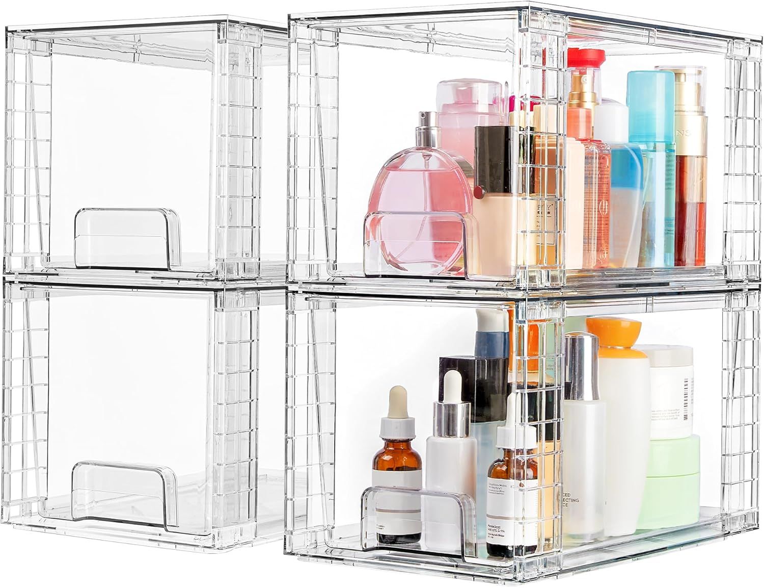 Large Stackable Storage Drawers,Easily Assemble Acrylic Bathroom Closet Undersink Organizers and Storage,Plastic Bins for Kitchen Cabinets,Pantry,Makeup,Medicine Organization