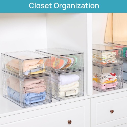 Large Stackable Storage Drawers,Easily Assemble Acrylic Bathroom Closet Undersink Organizers and Storage,Plastic Bins for Kitchen Cabinets,Pantry,Makeup,Medicine Organization