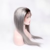 In stock 10"-24" human hair wigs gray ombre Brazilian remy hair wig lace front T1B-gray silky straight