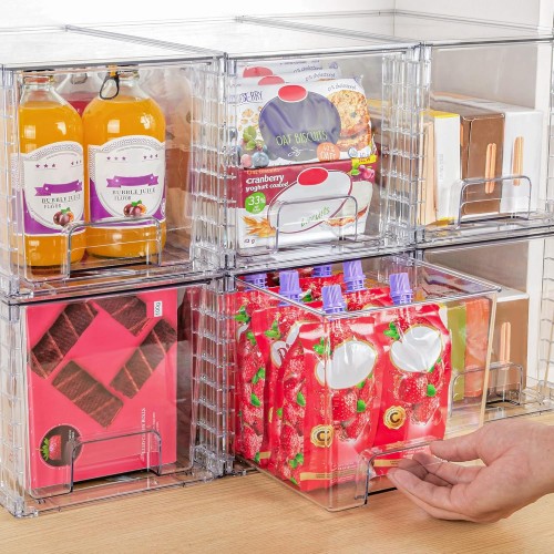 Large Stackable Storage Drawers,Easily Assemble Acrylic Bathroom Closet Undersink Organizers and Storage,Plastic Bins for Kitchen Cabinets,Pantry,Makeup,Medicine Organization