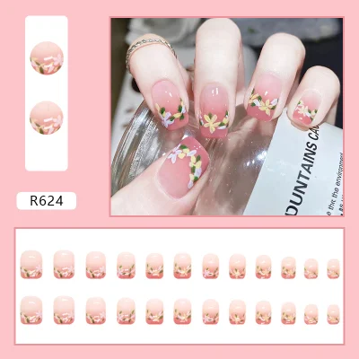 24PCS/Box Pink Flame Short Ballet Wear Nail Finished Fake Nail Art