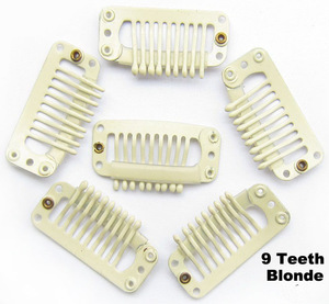 9teeth hair clips beige hair extension clips blonde hair extension snap clips 3.2cm 1000pcs per bag