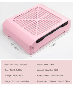Dust Vacuum 24W/36W Strong Acrylic Pink Nail Dust Collector Rechargeable