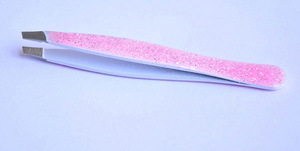 Eyebrow Glitter Tweezers Slanted Tip Stainless Steel Hair Removal Pink Glitter Tweezers