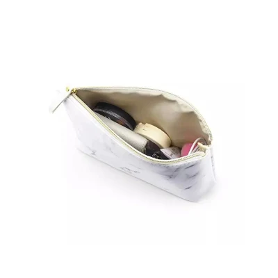 Women Travel Makeup Case Organizer Pouch, PU Leather Waterproof Marble Cosmetic Bag and Women Handbag