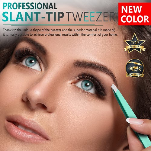 Professional Eyebrow Slant Tweezer-Durable Tweezer for Facial Hair Removal and Brow Shaping-Perfect gift Premium Tweezer (green)