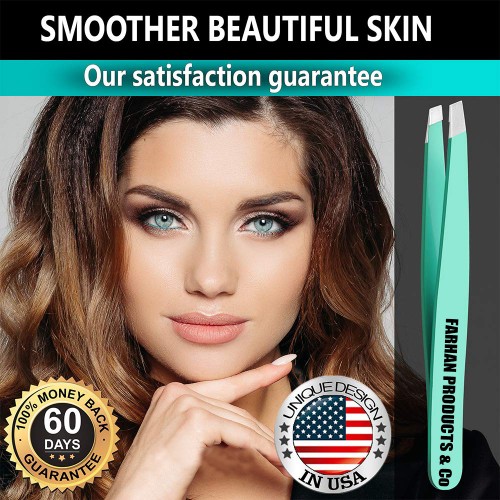 Professional Eyebrow Slant Tweezer-Durable Tweezer for Facial Hair Removal and Brow Shaping-Perfect gift Premium Tweezer (green)
