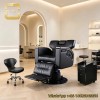 Heavy Duty Hydraulic Hair Styling Chair with Wood Grain Armrest and Full Recline Backrest for Style Hair Cutting Studio