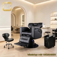 Heavy Duty Hydraulic Hair Styling Chair with Wood Grain Armrest and Full Recline Backrest for Style Hair Cutting Studio