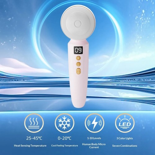 Hot Cold Ice Hammer Facial Beauty Device EMS Red Blue Light Therapy Cleansing Whitening Tool