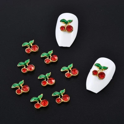 10PCS/Lot Cherry Nail Decorations Red Crystals Resin 3D Alloy Nail Art Rhinestones Accessories
