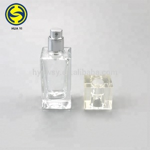 30ml square clear spray glass perfume bottle with pump  for cosmetic packing