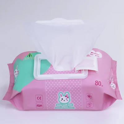 Custom Made Nonwoven 80PCS Baby Water Wipes Unscented with Plastic Lid &amp; Sticker Opening
