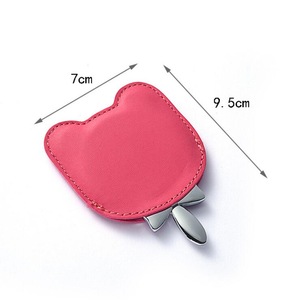 cute cat shape single pocket mirror with leather case