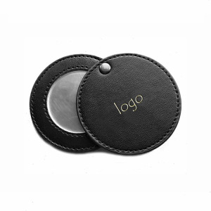 Hand Mini Size Black PU leather Makeup Mirror Wholesale Cosmetic Pocket Mirror