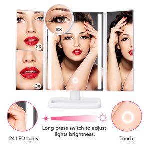 Makeup Mirrors 24 LED USB Power Portable Plastic Framed Mirrors Folding table Lighted Makeup Mirror with Magnifier