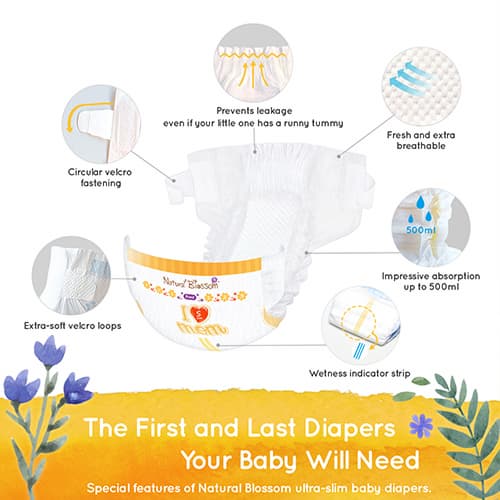 Natural Blossom Baby Diapers Size 2 (9-17lbs) 50 Count