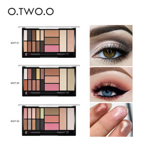 O.TWO.O New Palette Eyeshadow Blush Highlighter 3 in 1 Palette Glitter Blush Contour Palette 15 Shades With Brush