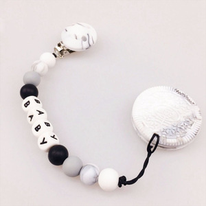 Personalise Chew Beads Silicone Marble Cookies Clip Charms Baby Holder
