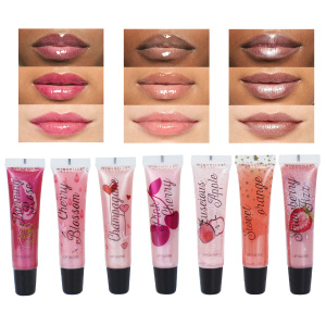 Sample free wholesale private label vendor custom logo clear fruit nude glitter plumping gloss lip gel lip gloss