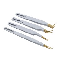 Set of 4 Diamond Grip Eyelash Extensions Tweezers Japanese Stainless Steel Lash Tweezer (White)