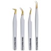Set of 4 Diamond Grip Eyelash Extensions Tweezers Japanese Stainless Steel Lash Tweezer (White)