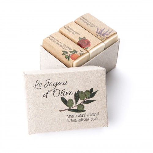 Le Joyau d'Olive Luxury Ancestral Soap, Handcrafted Artisanal Virgin Olive & Essential Oils, Gift Pack of 3 units – for Face and Body – Lavender, Rose, Orange Blossom