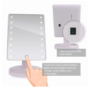 16pcs lights makeup mirror with touch screen led makeup mirror 180 degree rotation adjustable stand table-top led mirror