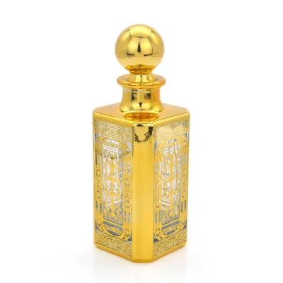 Display Bottle Empty Square Glass Perfume Bottle 250ml Golden Glass Bottle with UV Engraving Printing