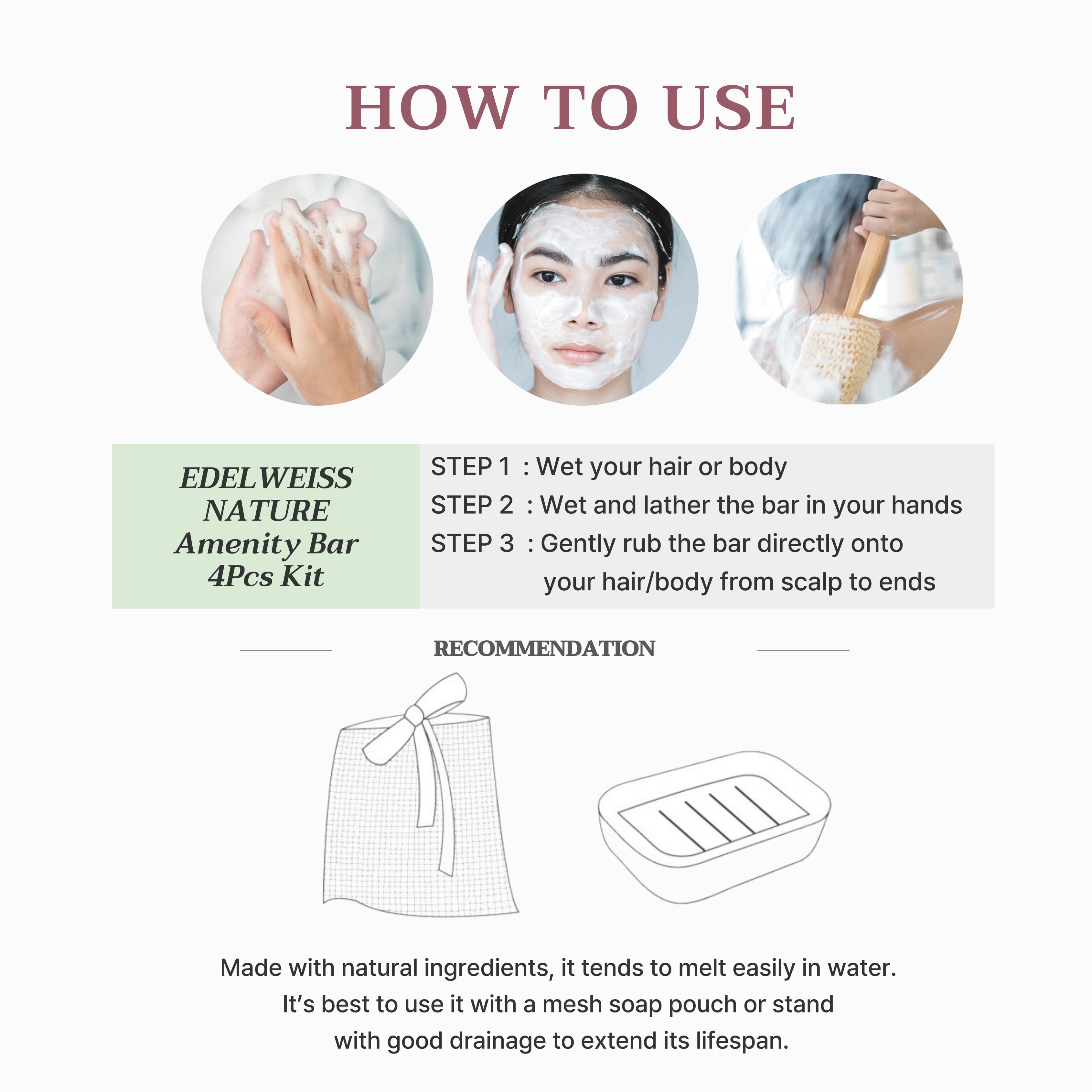 EDELWEISS NATURE Zero - Waste Amenity Bar Soap 4Pcs Kit