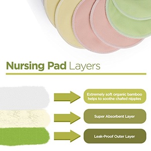 Elinfant Organic Bamboo Nursing Pads washable bresat pads (12 Pack) + Laundry Bag
