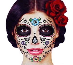 Glitter Floral Day of the Dead Sugar Skull Temporary Face Tattoo Kit - Pack of 2 Kits