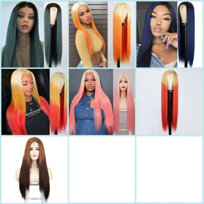 Ombre Color Long Straight Pre Pluckede Synthetic U Part Lace Front Wigs