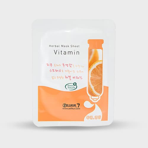 Zellkur7 Vitamin mask sheet pack (Vitamin , Green tea, Aloe, Collagen)